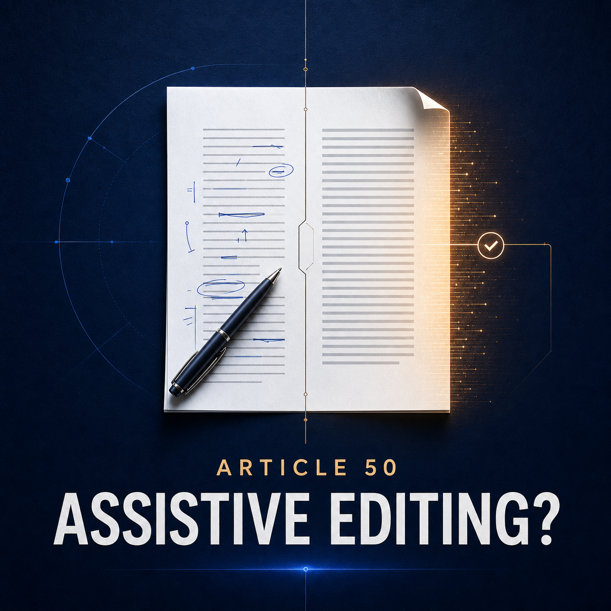 Article 50 cover showing the boundary between assistive editing and AI-generated document transformation