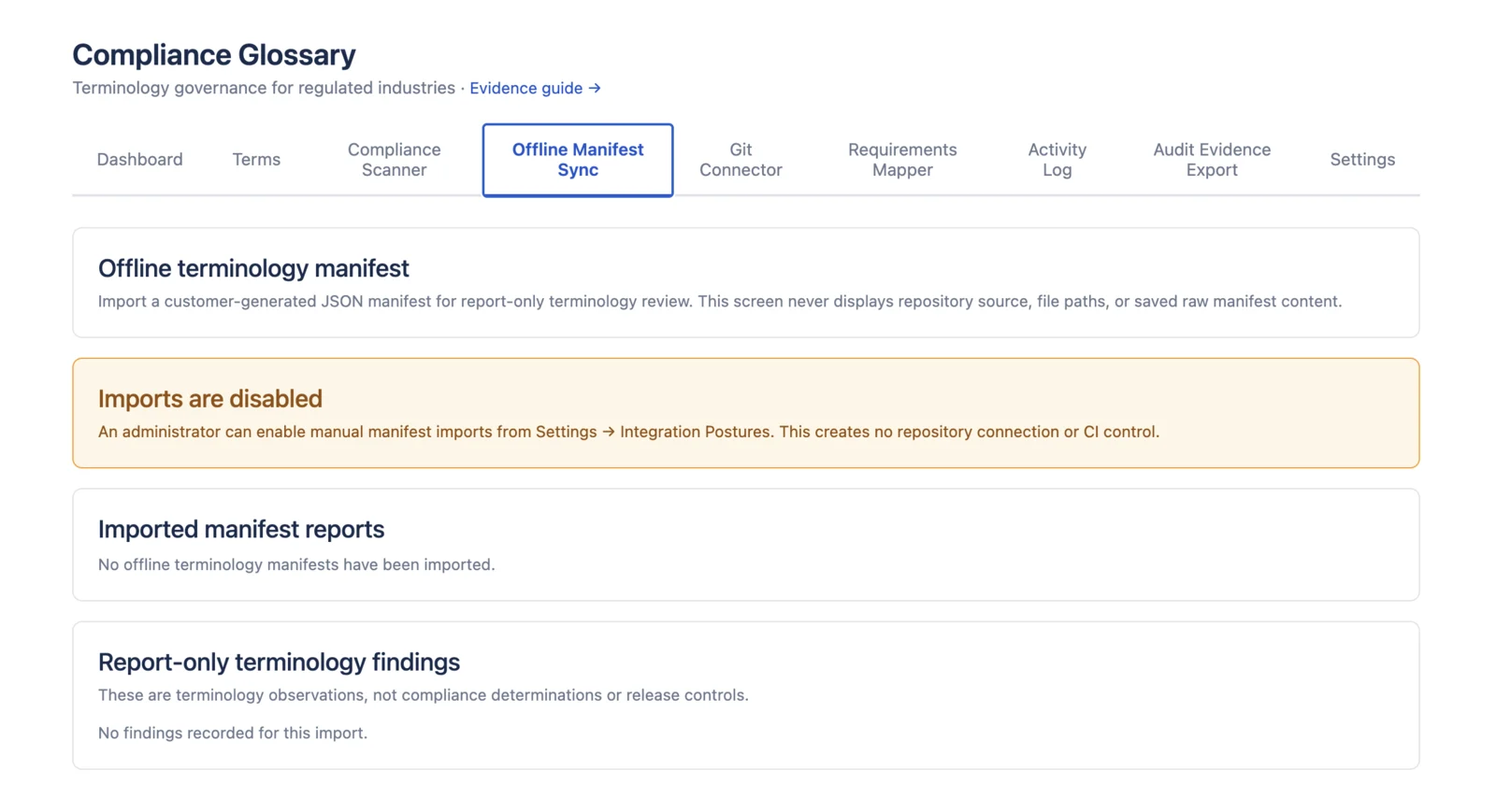 Offline Manifest Sync screen for term-only manifest imports